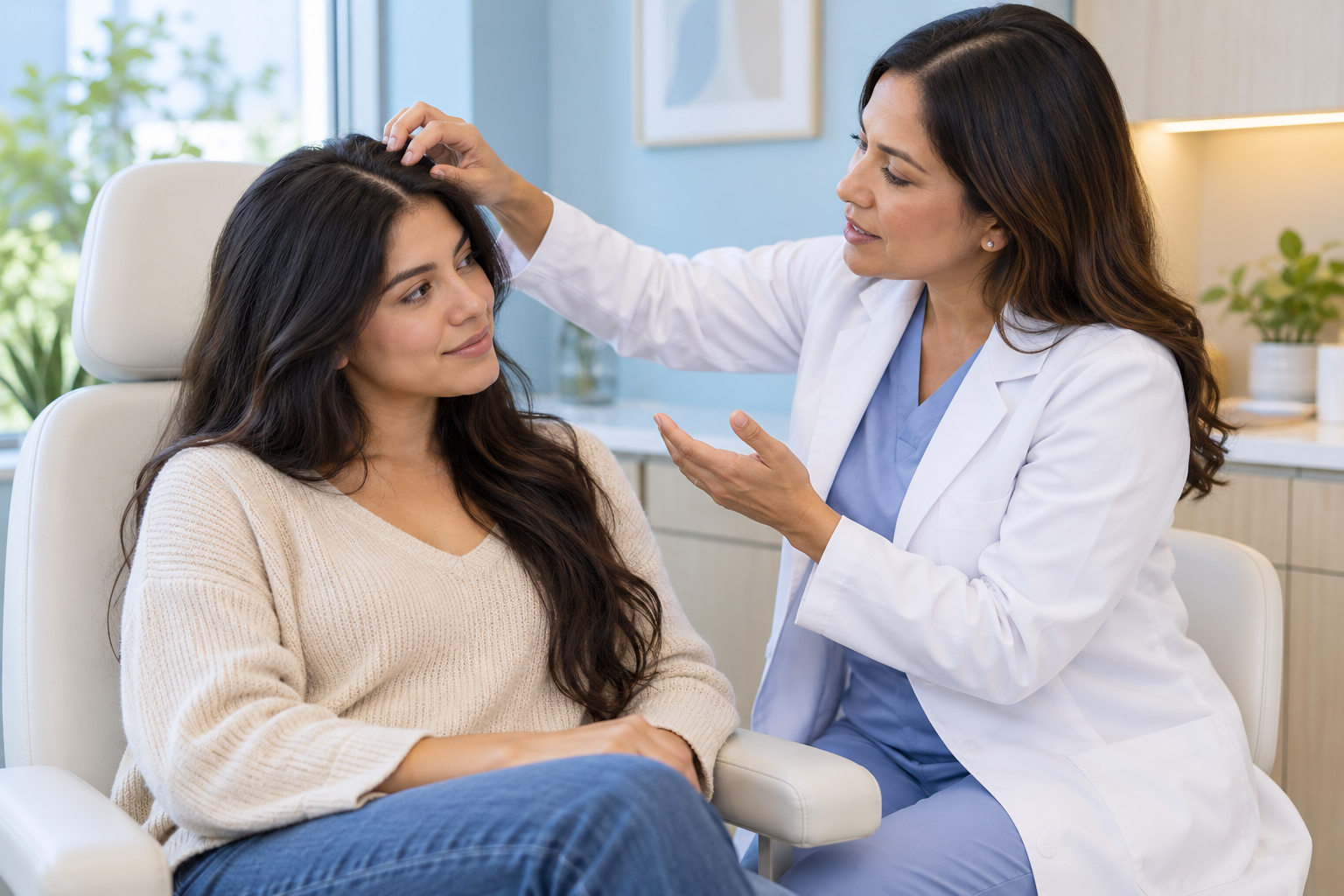 Consulta dermatológica ilustrativa para cuero cabelludo y cabello